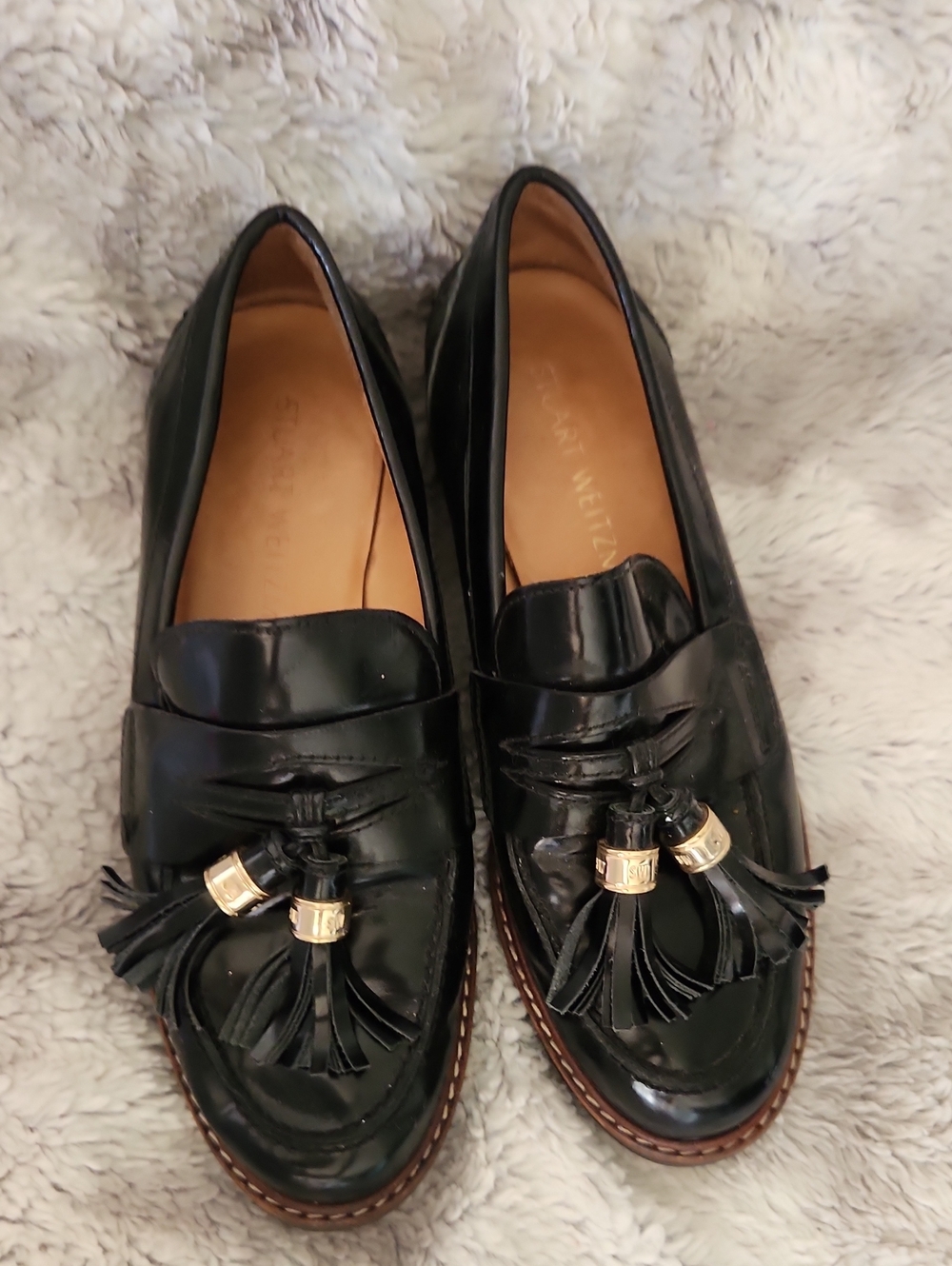 Stuart Weitzman Black Patent Tassel Loafers